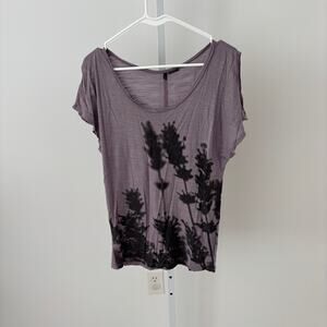 Stile Benetton Vintage EUC Women's Purple Knit Top Black Floral Design XS